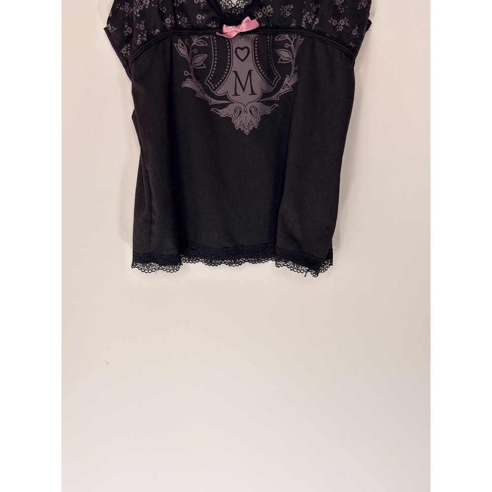 Women's Lace Trim Tank Top Black Bow Floral Babydoll Coquette Whimsigoth Small - Picture 4 of 14